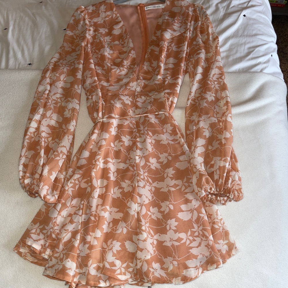 Estelle Long Sleeve V-Neckline Dress Leaf Print Rose